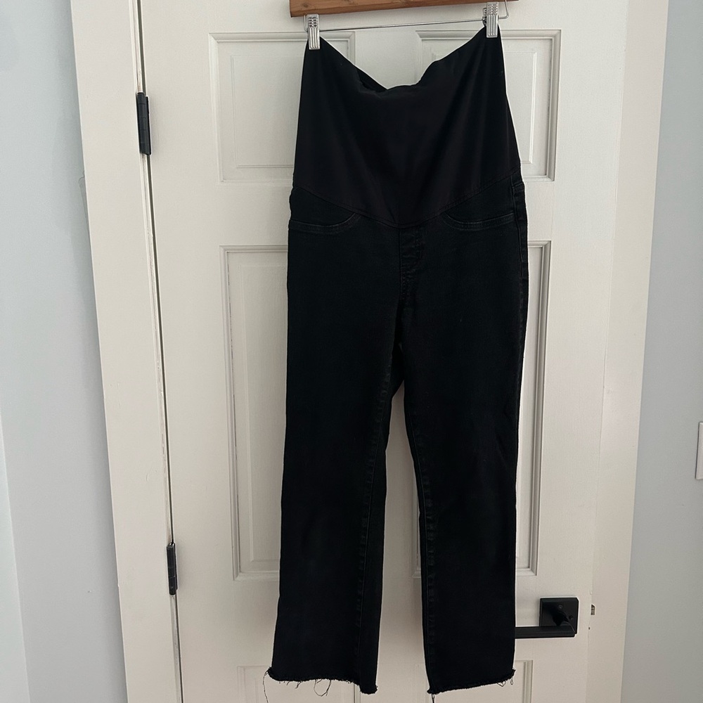 Black Mango maternity over the bump jeans with raw hem